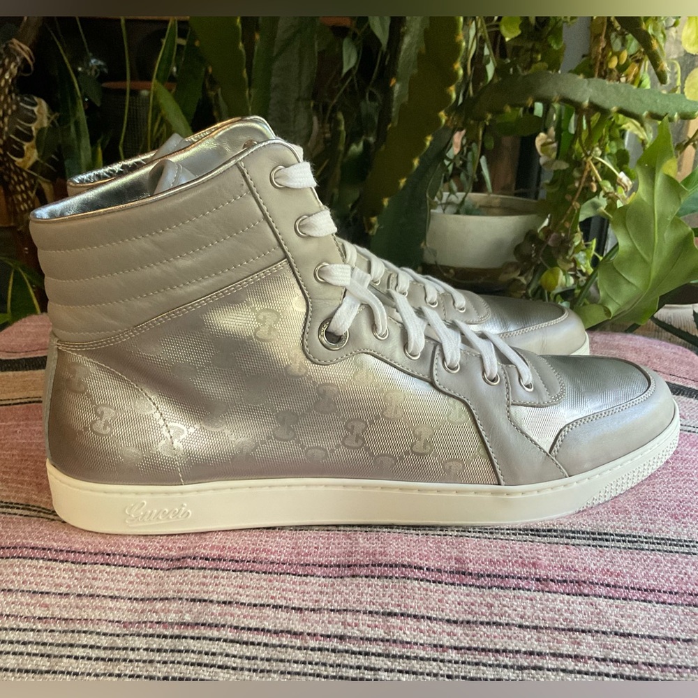 Gucci Metallic Silver High-Top Sneakers